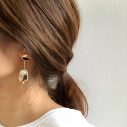 gold plate&marble stone earring 4枚目の画像