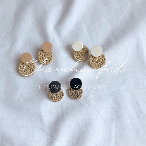 wood×rattan mini earring(欠品カラーあり) 5枚目の画像