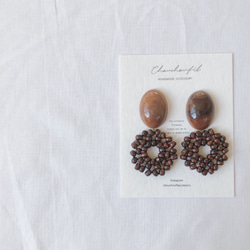 wood flower beads earring(ブラウンのみ) 3枚目の画像