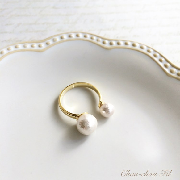W mini pearl ring(ホワイト) 1枚目の画像