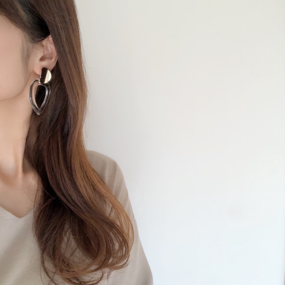 metal&big clear earring 5枚目の画像