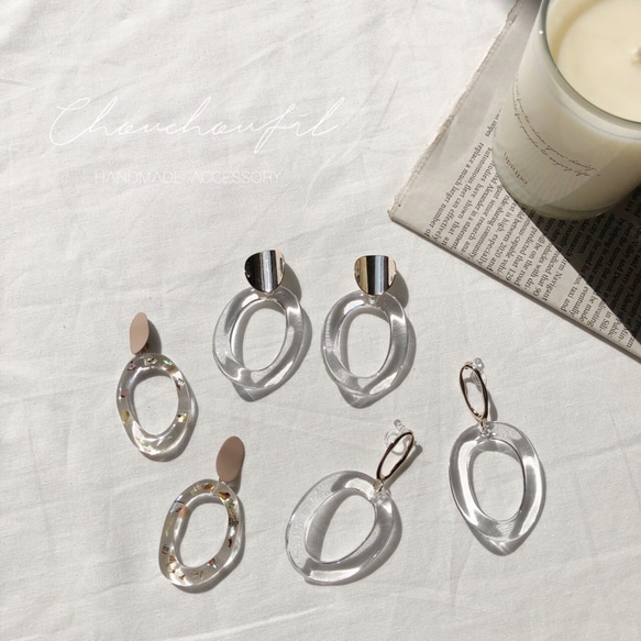 metal&clear W ring earring 3枚目の画像