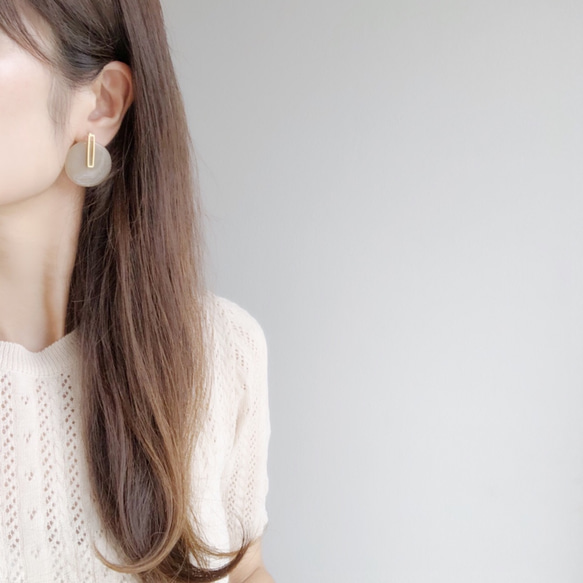 stick&marble stone earring(ベージュのみ) 4枚目の画像