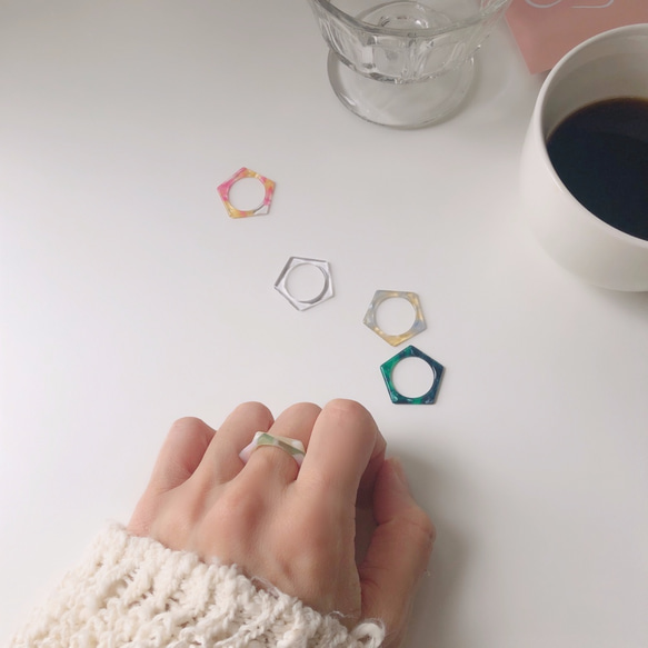 marble pentagon ring 4枚目の画像