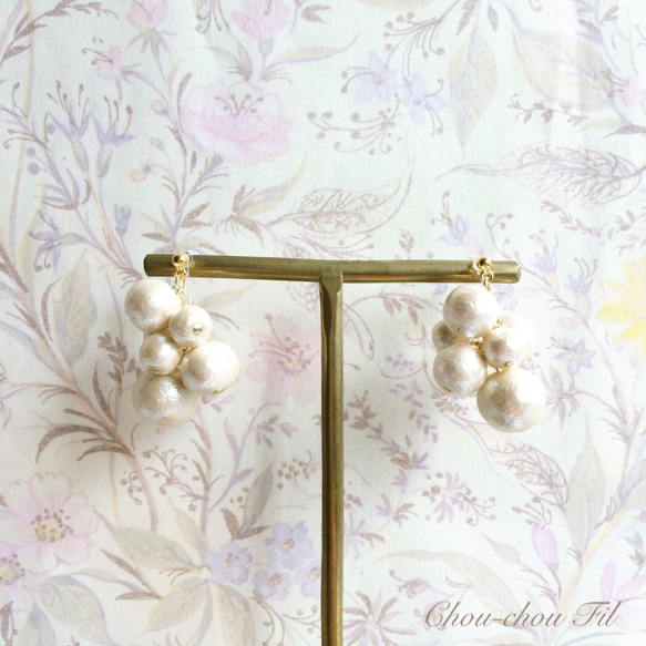 grape cotton pearl earring 第4張的照片