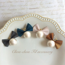 silk ribbon&cotton pearl earring① 第1張的照片