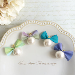 silk ribbon&cotton pearl earring① 第3張的照片