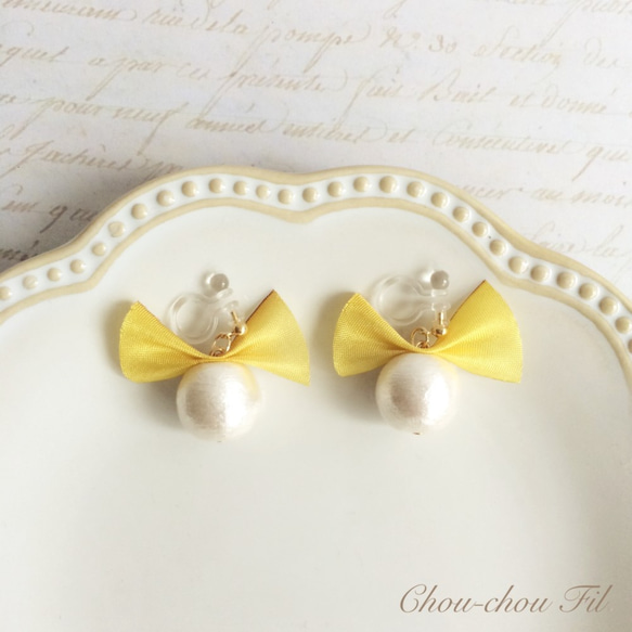 silk ribbon&cotton pearl earring 4枚目の画像