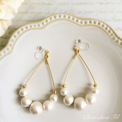 cotton pearl&drop hoop earring 第1張的照片