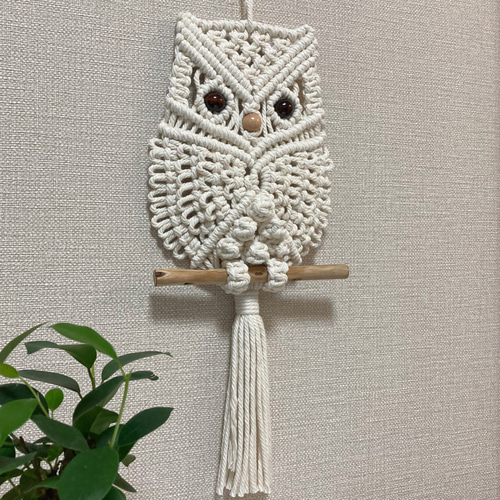 macramé✳︎マクラメ編み フクロウタペストリー 流木 タペストリー