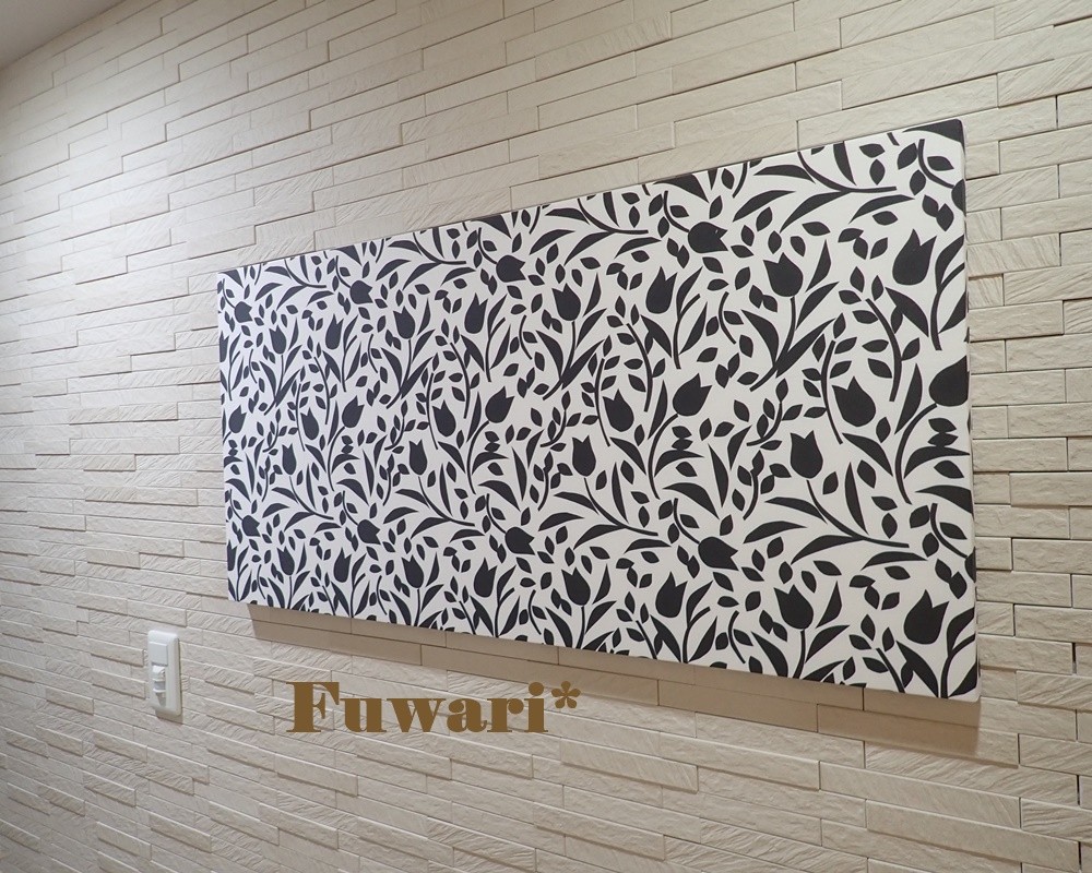 【90×45cm】特大・軽量ファブリックパネル_モノクロチューリップ　P7-5
