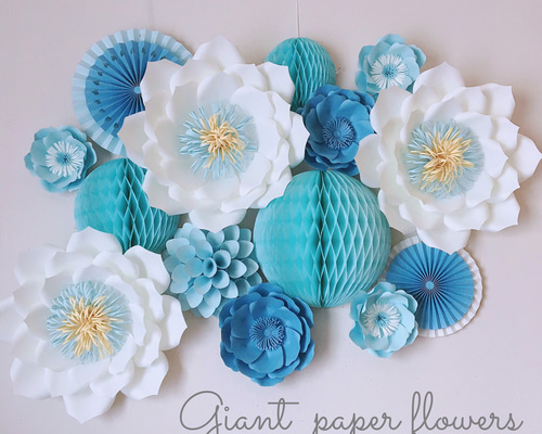ペーパーフラワー ジャイアントペーパーフラワー ブルー ウォールステッカー