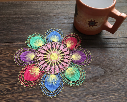 希少　Ñanduti ニャンドゥティ伝統織　大判ドイリー　パラグアイ刺繍 1点物Ñanduti ニャンドゥティ伝統織大判ドイリーパラグアイ刺繍