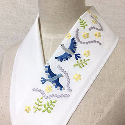 刺繍半襟・青い鳥 2枚目の画像