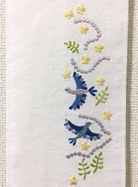 刺繍半襟・青い鳥 3枚目の画像