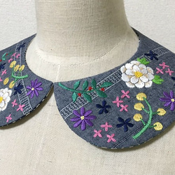 手刺繍つけ襟（ブルー） 2枚目の画像