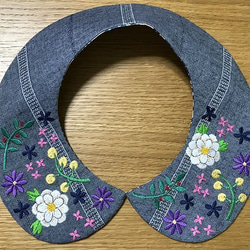 手刺繍つけ襟（ブルー） 4枚目の画像