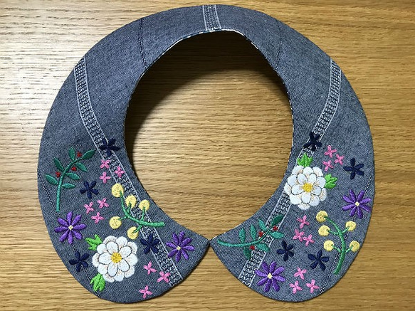 手刺繍つけ襟（ブルー） 4枚目の画像