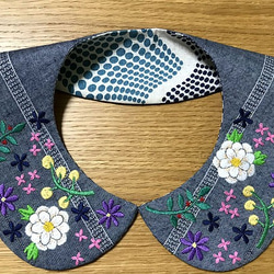 手刺繍つけ襟（ブルー） 5枚目の画像