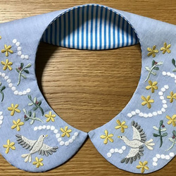 手刺繍つけ襟（小鳥） 5枚目の画像