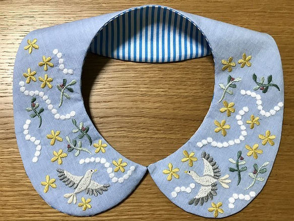 手刺繍つけ襟（小鳥） 5枚目の画像