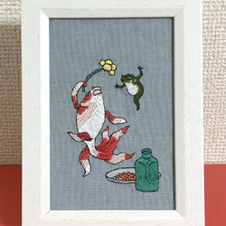 手刺繍浮世絵フレーム＊歌川国芳「酒のざしき」の御機嫌金魚 2枚目の画像