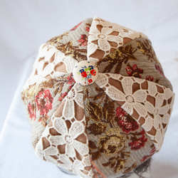 巴黎風格復古花卉蕾絲貝雷帽尺寸 50-62 復古貝雷帽 加拉梅爾彩色貝雷帽 防寒帽子 第6張的照片