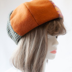 [秋冬新作]ピンクチェックチェックベレー帽、サイズ50-62、防寒帽子、帽子 6枚目の画像