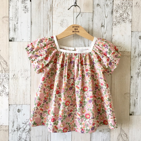 リバティ スクエアネックブラウス90サイズ 子供服 AVEC MA MERE 