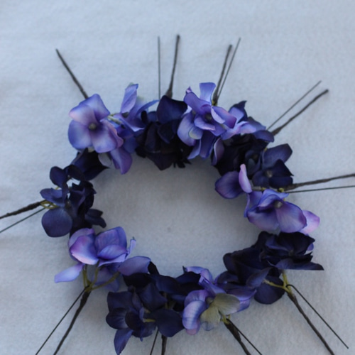 ロイヤルブルーのウェディングブーケ ブートニア ヘアパーツセット  