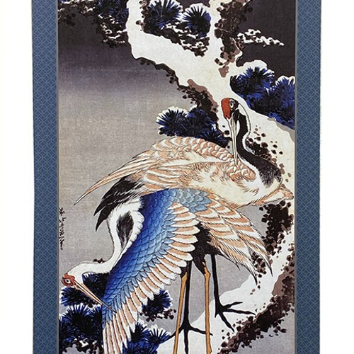 浮世絵アート作品。染め摺り師 木田俊一による浮世絵【北斎作雪松に鶴