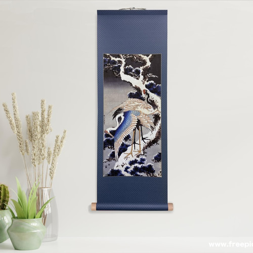 浮世絵アート作品。染め摺り師 木田俊一による浮世絵【北斎作雪松に鶴