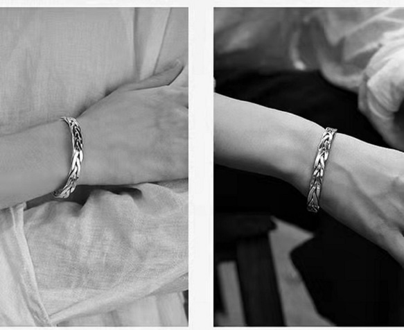 纯银S999手环/情侣/男女适用/Sterling Silver Bracelet/開口復古手環 第7張的照片