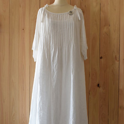 ホワイトリネン　ピンタックドレス　インナードレス付き【受注販売】 2枚目の画像