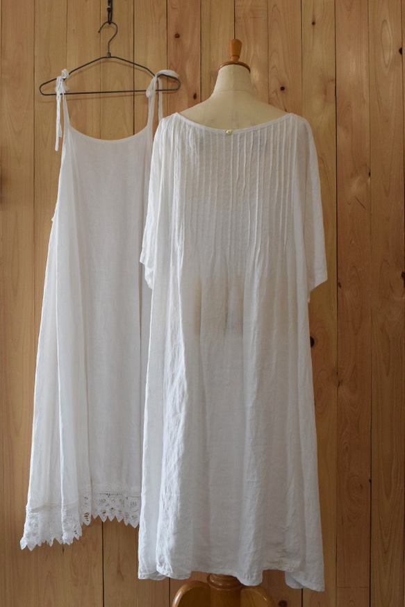 ホワイトリネン　ピンタックドレス　インナードレス付き【受注販売】 4枚目の画像