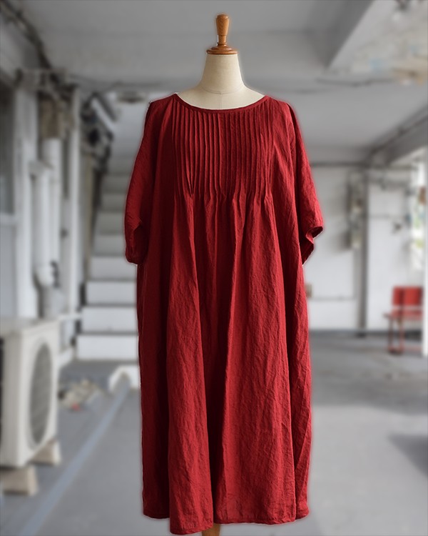 送料無料！【受注販売】天日干しハンドワッシャーリネン・ピンタックワンピース