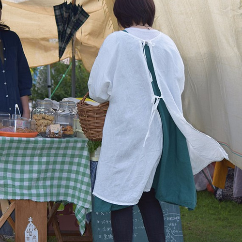 受注販売】ヨーロッパリネン・タブリエ割烹着『タブポ』ホワイト