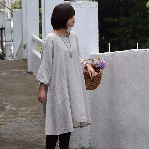 受注販売】国産リネン・タブリエ割烹着『タブポ』ベージュ（エプロン