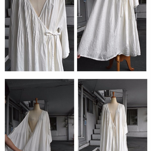 受注制作】 ヨーロッパリネン100% ピンタックカシュクールワンピース  