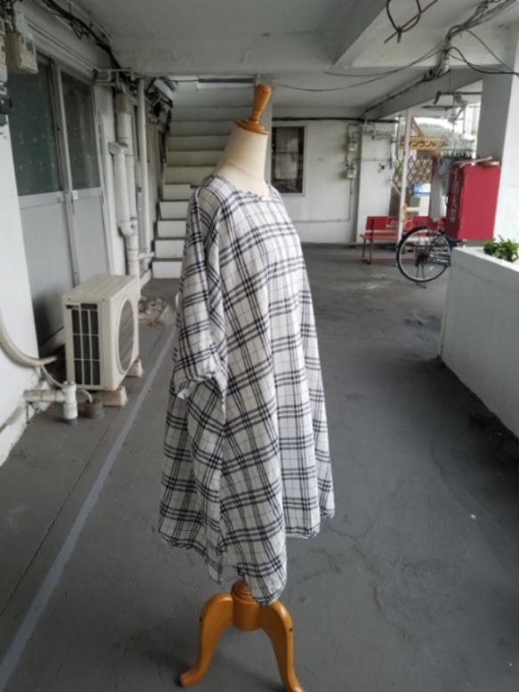 リネン100%チェックワンピース【即発送可能❗】 2枚目の画像