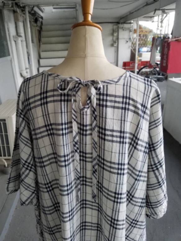 リネン100%チェックワンピース【即発送可能❗】 4枚目の画像