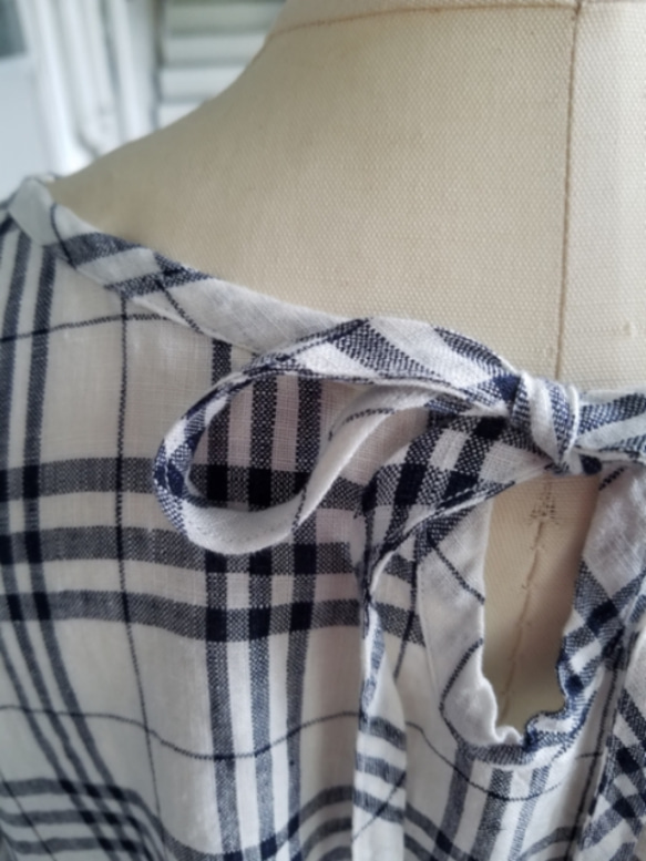 リネン100%チェックワンピース【即発送可能❗】 5枚目の画像