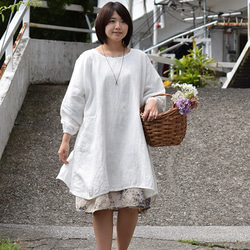 ヨーロッパリネン・タブリエ割烹着『タブポ』ホワイト着丈９０cm 7枚目の画像