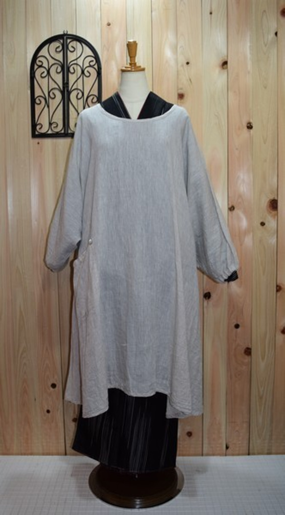 ヨーロッパリネン・タブリエ割烹着『タブポ』ホワイト着丈９０cm 10枚目の画像