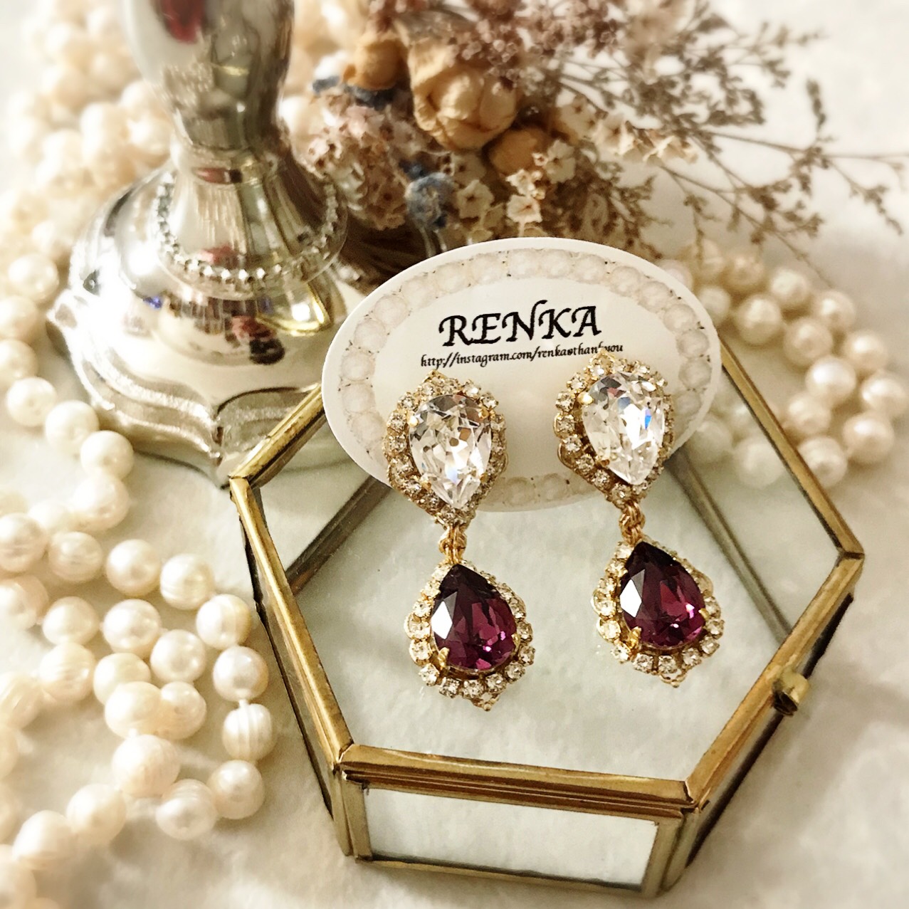 2月･誕生石カラーjewelryスワロフスキーイヤリング【上品･パーティー】{RPG-910er(アメジスト)｝