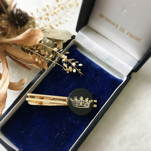 カフス カフスボタン 王冠 青 アンティーク PARIS 染色されていない