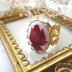 ヴィンテージ赤い薔薇のリング【アンティーク感･指輪･バラ･花･上品】{RRG-149｝ 2枚目の画像