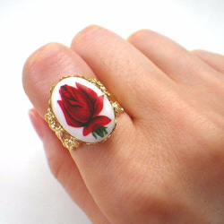 ヴィンテージ赤い薔薇のリング【アンティーク感･指輪･バラ･花･上品】{RRG-149｝ 4枚目の画像