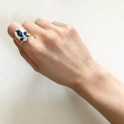 青い薔薇カボションのリング【指輪･ヴィンテージ･花･上品･アンティーク】{RRG-203｝ 5枚目の画像