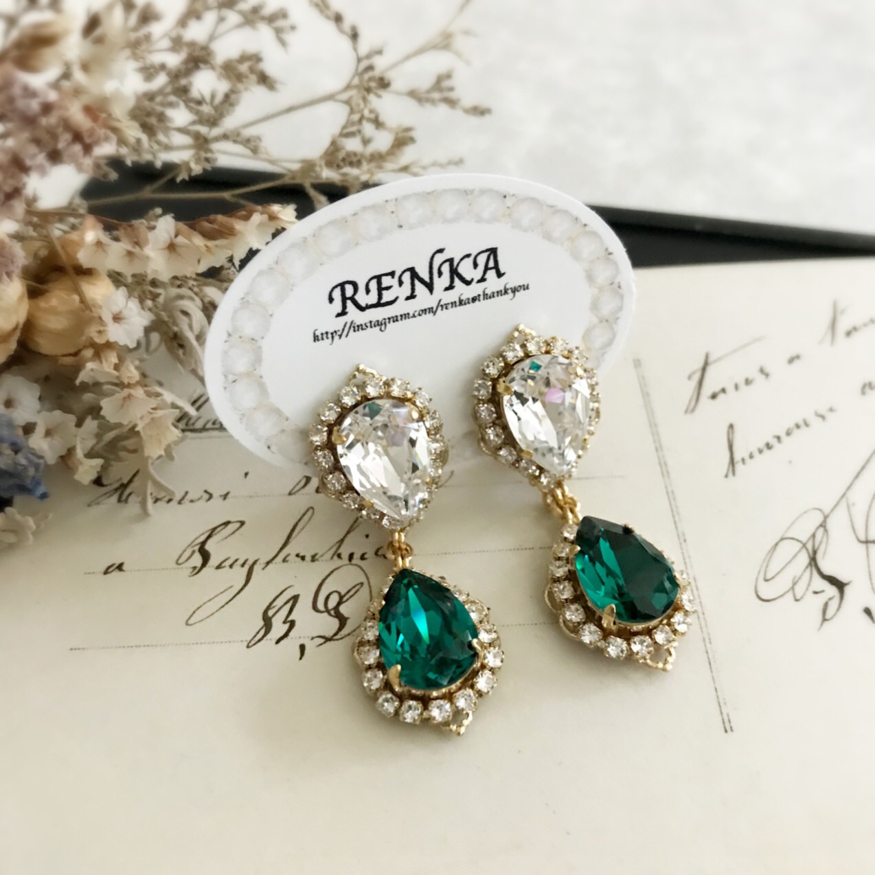 5月･誕生石カラーjewelryスワロフスキーイヤリング【上品･パーティー】｛RPG-910er(エメラルド)｝